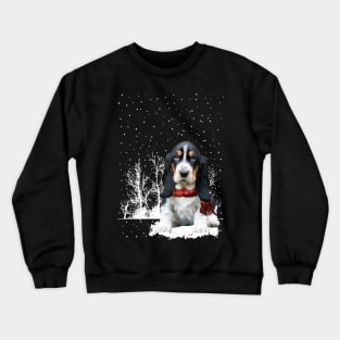 Christmas Basset Hound With Scarf In Winter Forest Crewneck Sweatshirt